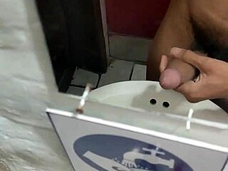 Watch This Young Twink Jerk His Good Cock In The Restaurant Bathroom! So Hot And Risky!