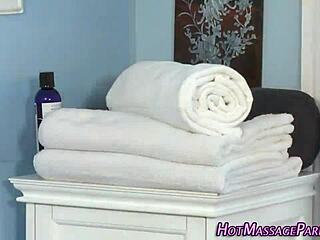 Busty blond masseuse rubs and sucks cock with handjob!