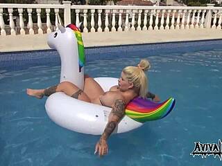 aviva rocks masturbating her big tits and ass on a unicorn 🦄