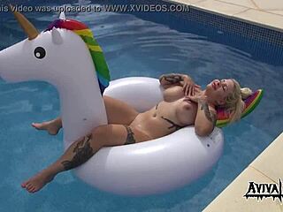 aviva rocks masturbating her big tits and ass on a unicorn 🦄