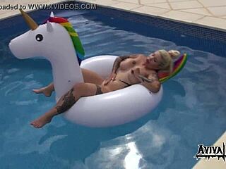 aviva rocks masturbating her big tits and ass on a unicorn 🦄