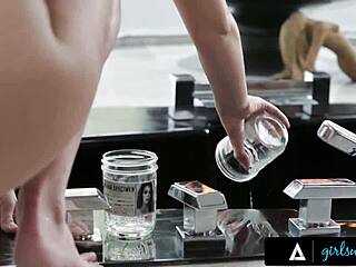 redhead dominatrix punishes busty oiled august ames and kenna james for not listening. they lick ass and masturbate in bondage.