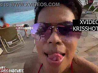 Kriss Hotwife Showcases Micro Bikini in Hotel Pool Shower