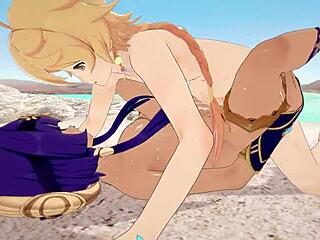 原神坎蒂丝教埃瑟在须弥沙漠狗爬和女上位做爱