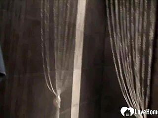 Blonde girlfriend teases friend in shower with big tits