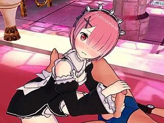 Ram from re-zero rubs a big dick