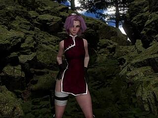 Sakura, la ragazza shinobi, incanta con la sua danza all'aperto