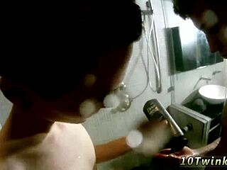 Hard bareback sex with my gay twink boyfreind in the bathroom