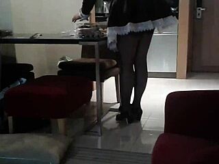 The maid cleans the house efficiently.