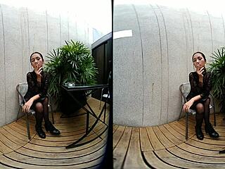 Young Teen Girl Smokes Topless In Leather Skirt Outdoors