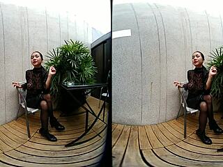 Young Teen Girl Smokes Topless In Leather Skirt Outdoors