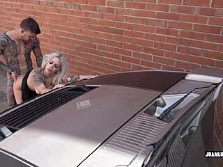 horny blonde gets face fucked in public hummer