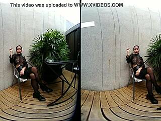 Young Teen Girl Smokes Topless In Leather Skirt Outdoors