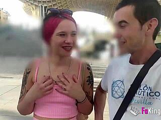 slutty spanish tourist licks cock in the middle of seville