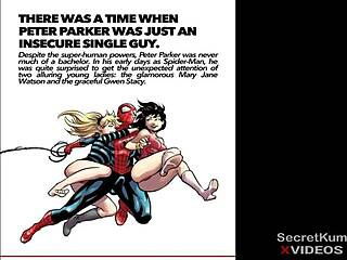 Spider-man enjoys a valentine threesome with marvel superheroes
