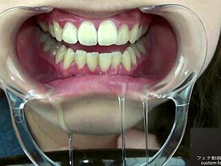 teeth fetish with wet tongue and dripping saliva