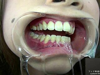 teeth fetish with wet tongue and dripping saliva