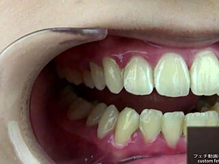 teeth fetish with wet tongue and dripping saliva