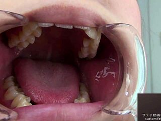 teeth fetish with wet tongue and dripping saliva