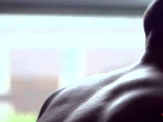 athletic twink cums hard while bearded gay pounds his tight anal hole.