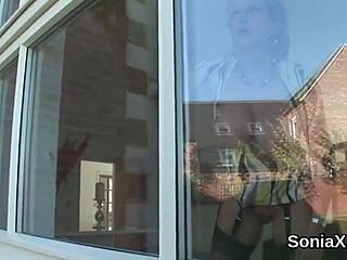 Cheating British milf flaunts massive naturals.