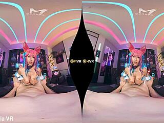 Ahri rides me and milks my cock with her pussy.