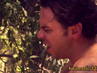 Big boobed blonde babe banged on porch outside, rough and wild.