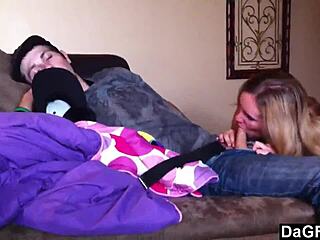 Emotional Morning Blowjob From Blonde Girlfriend Leaves Lucky Man Fingering With Joy.