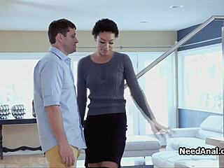 Curly black woman in knee high stockings receives a relaxing massage