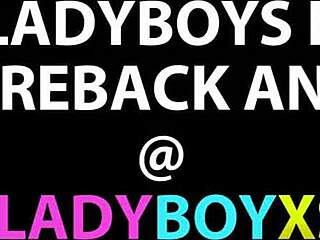 Azijska ladyboy z rdečo šminko vzame brez kondoma na trdo