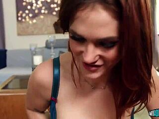 redhead delivers a messy blowjob to a lucky cocked guy