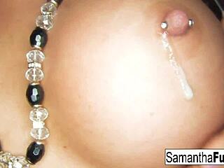 Samantha Teases Her Big Tits And Pussy