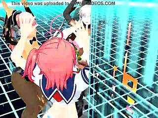 four girls sing and undress in an anime video.