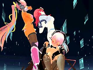 four girls sing and undress in an anime video.