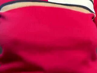 busty ebony with huge areolas rubbin’ boobs outside