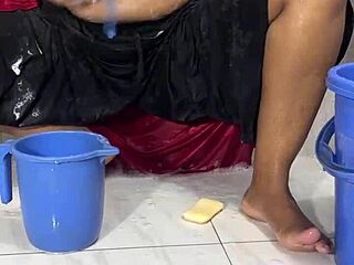 I watch my cute girlfriend finger her pussy in the shower