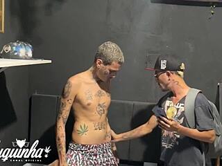 Photographer seduces straight client into gay anal and tit licking with tattoos. 😏