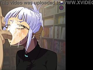 Koga Akemi provádí deepthroat blowjob v této anime hentai hře