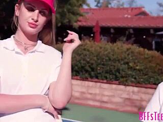 hot teen bffs getting fucked hard by their tennis coach outdoors