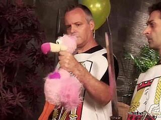 Blondes and brunettes share cocks in cowgirl cumshot fun 😍