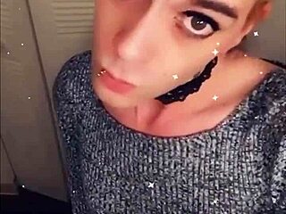 Pretty transsexual in stockings teases her body