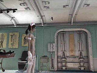 W Fallout 4 brunetka pielęgniarka drażni pacjenta wolnym striptizem. Pokój szpitalny rozgrzewa się z każdym zerwanym kawałkiem ubrania!