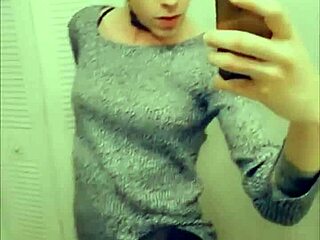 Pretty transsexual in stockings teases her body