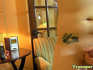 Beautiful shemale babe with big ass wanks her cock solo.