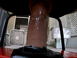 Sam rides a big dildo close-up