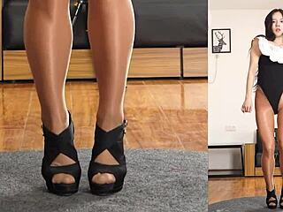 Asian Girl Practices Dance in Pantyhose