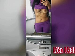 bia, hot morena slut, masturbates in the bus bathroom with lots of horniness