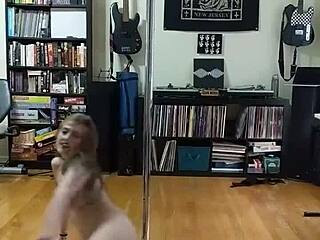 Watch this black and white skirt strip tease with big ass and natural tits.