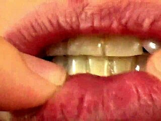 close up of fifi foxx's mouth vore while eating gummy bears