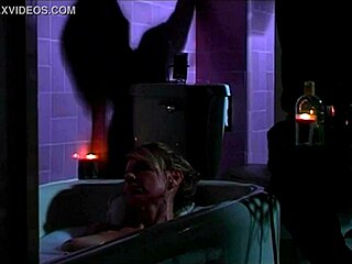 Sexy blonde screams silently while undressing in nude bath with hairy body